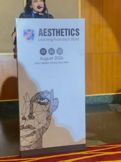 Dr. Hema Pant delivering a masterclass on skin pigmentation at Aesthetics Delhi. I am committed to sharing knowledge and advancing the field of aesthetic medicine.