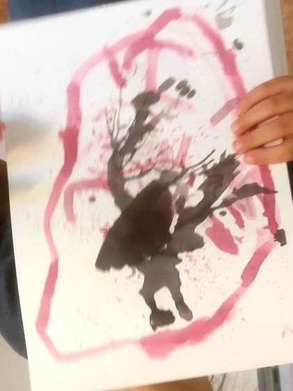 An expressive and abstract take on the cherry blossom theme, framed by a bold pink outline.