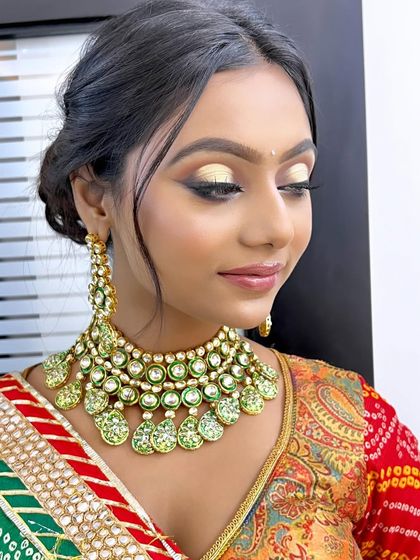 This image shows the beautiful blend of traditional attire with modern makeup techniques. You will learn to adapt your skills to suit the specific theme of any wedding event.