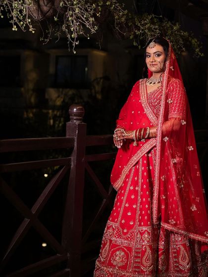 Portraits of my bride Sameera. I created a beautiful look that complemented her dusky skin tone and classic red lehenga.