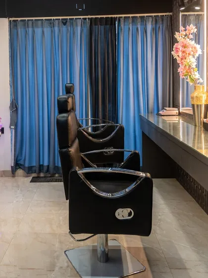 The styling area in my studio. This is where the magic happens. We provide a private and comfortable space for your consultation and transformation.