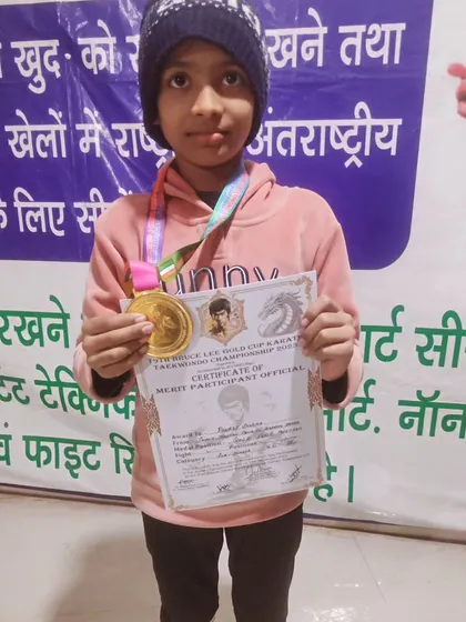 This is the noise our hard work makes. My student Prerit Sharma with his GOLD MEDAL and certificate. We don't just train for the dojo, we train to become champions in national competitions.