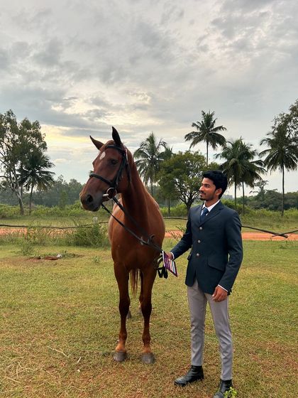 Our trainer Bharath with his horse Divadia after their successful performance at the National Equestrian Championship.