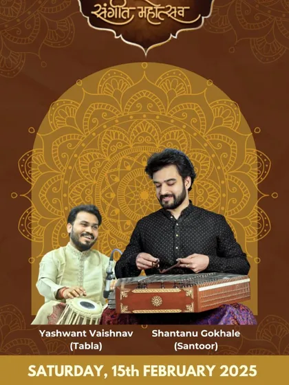 On stage with santoor artist Shri Shantanu Gokhale. The santoor's shimmering notes and the tabla's intricate beats create a beautiful texture together.