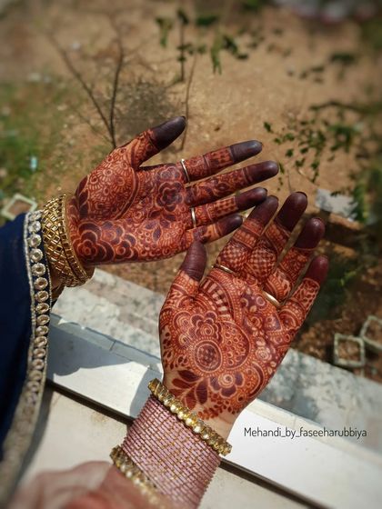 A beautiful, mature stain on an intricate Indian henna design, showcasing the deep color.