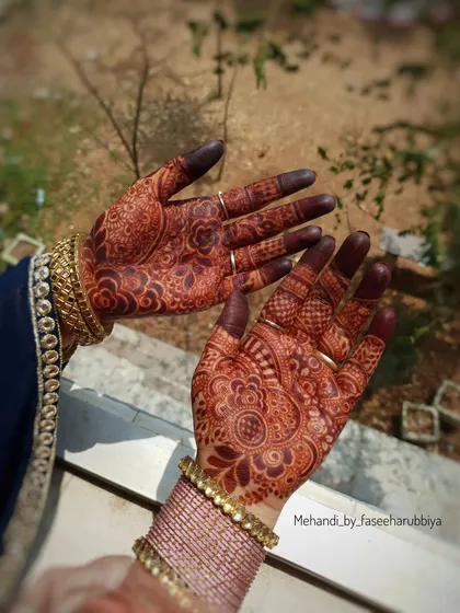 The beautiful, mature stain of an intricate Indian henna design, captured in natural sunlight.