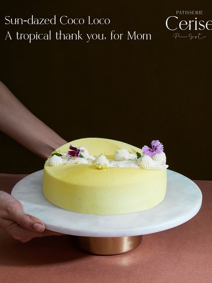 Here I am presenting my sun dazed Coco Loco entremet. It is a tropical thank you for Mom, where rich coconut and vanilla transport her to a place of pure bliss.