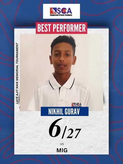 Nikhil Gurav again, with an amazing 6 for 27. His ability to consistently take wickets makes him a valuable asset for his team.