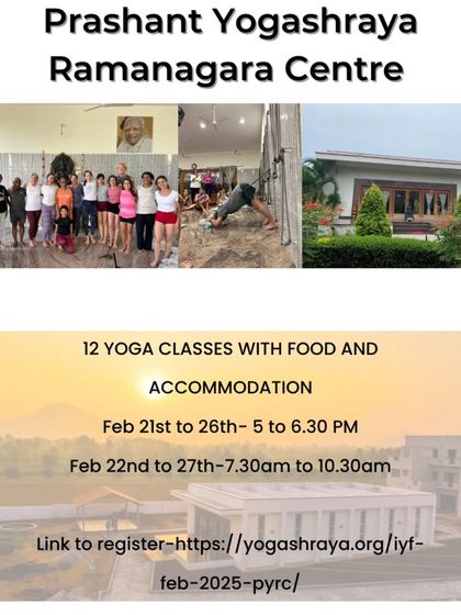 Details for our February residential workshop, including the schedule for 12 yoga classes with food and accommodation provided.