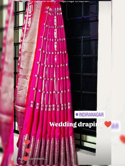 A pre-pleated pink saree ready for a wedding draping in Indiranagar. My service is available across Bangalore for all your event needs.
