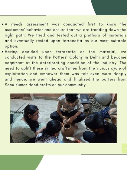 Our process began with a needs assessment and material testing, which confirmed terracotta as the ideal choice. This led us to the Potter's Colony, where we found our artisan partners.