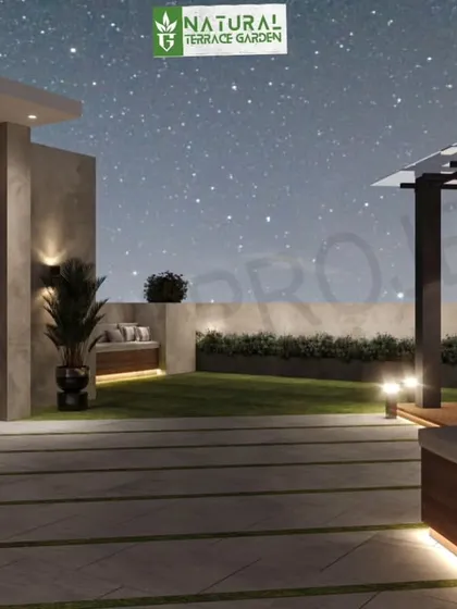 A proposed terrace design for a Gurgaon project, showing a large open area with a pergola lounge set to one side.