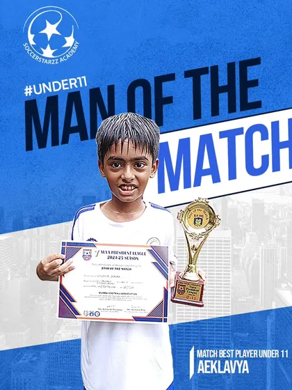 Celebrating our U-11 player Aeklavya, who was named Man of the Match for his outstanding performance. A well-deserved achievement.