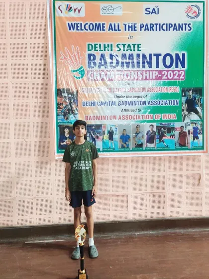 Celebrating Siddhant Thakur's gold medal win in the Mixed Doubles U-15 category at the Delhi State Badminton Championship 2022. His hard work and training really paid off.