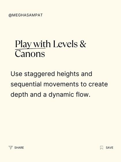 One of my key techniques is to play with levels and canons. Using staggered heights and sequential movements creates depth and a dynamic flow that makes group choreography visually interesting.