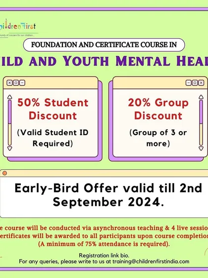 We offer special discounts to make our CYMH course accessible to students and groups. This visual details our 50% student discount and 20% group discount, along with the deadline for the early-bird offer.