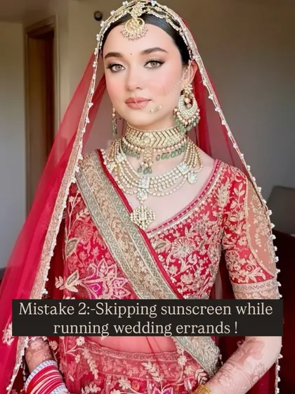 Mistake #2: Skipping sunscreen. Wedding errands mean sun exposure, which can lead to tanning and an uneven skin tone that shows in photos.