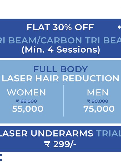 Our October offers include fantastic deals on laser hair reduction. Get a full body package at a special rate or try our underarms trial for just ₹299.