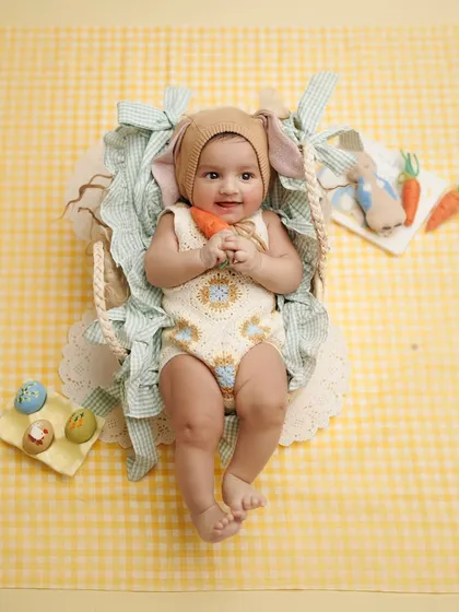 My favorite little bunny. This Easter-themed shoot for my son's first Easter was so special. I love creating seasonal setups for baby milestone sessions to mark the time of year.