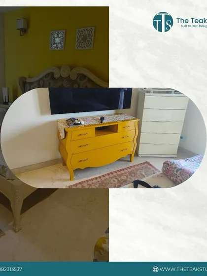 This vibrant yellow chest of drawers adds a cheerful and vintage touch to the bedroom. I can customize furniture in any colour to match your decor.