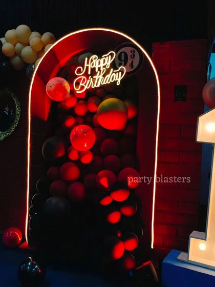 The Harry Potter setup at night, showing how the neon and marquee lights create a dramatic and enchanting effect, perfect for photos.