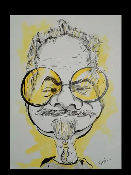 Here's a closer look at my artwork, a tribute to the legendary actor Sanjay Mishra. I focus on bold lines and exaggerated features to capture the subject's unique personality and spirit.