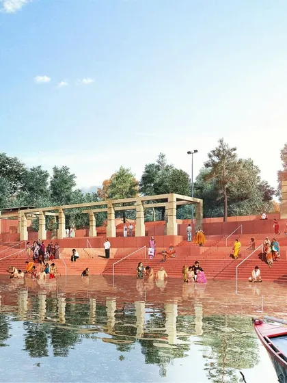 Our proposal for the 'A River in Need' project focuses on the rejuvenation of the Ganges. This rendering shows the rehabilitated ghats, which stabilize the riverbank while creating accessible, dignified public spaces for cultural and daily activities, fostering a renewed human-water interaction.
