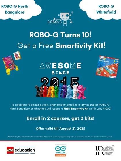 We're celebrating a decade of inspiring young minds. This flyer details our 10th-anniversary offer, giving new students a free Smartivity Kit to continue their building adventures at home. It's our way of saying thank you for being part of our journey.