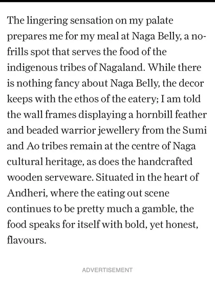 The review in Condé Nast Traveller noting our "no-frills spot" where the "food speaks for itself with bold, yet honest flavours."