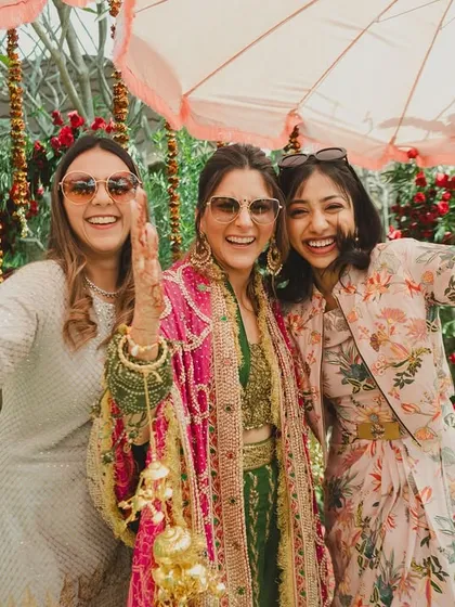 The bride and her friends taking a selfie during the Haldi. These are the moments of friendship and fun that make a wedding so special.