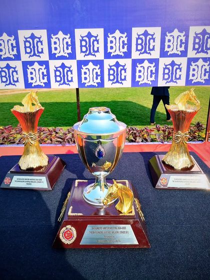 A collection of trophies for the Bangalore Juvenile Million.