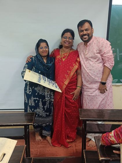Wishing you a Diwali filled with love and light. Prof. Parab and a senior teacher felicitate a staff member during our celebrations.