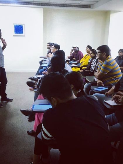 Classroom instruction during our BLS workshop. We learn the theory from certified medical professionals before we practice the hands-on skills.