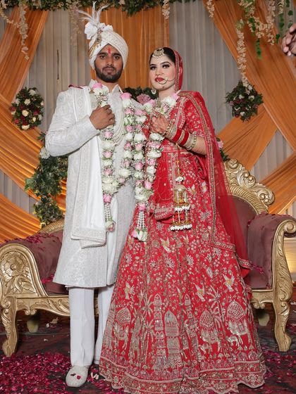 The complete royal look. The makeup, jewelry, and outfit all come together to create a stunning bridal vision.