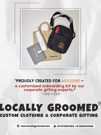 We proudly created this customized onboarding kit for AgileOne. It features a branded jute bag, a water bottle, a notebook, and a crossbody sling bag, combining eco-friendly choices with practical, everyday items.