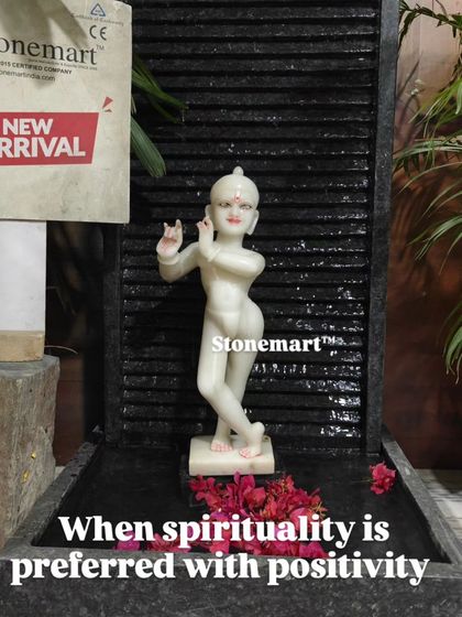 "When spirituality is preferred with positivity." This image captures the essence of our Kanha Ji fountain, a serene and extraordinary piece for any home.