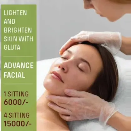 An offer for our Advance Facial with Gluta to lighten and brighten skin, including pricing for single and multiple sittings.