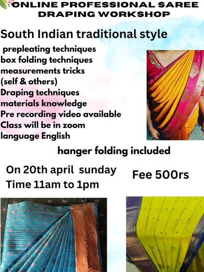 A flyer for an April workshop showing the variety of topics covered, from pre-pleating to measurements.
