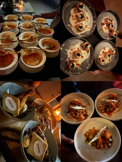 A collage showcasing the variety of our five-course menus. From savory starters to decadent desserts, each dish is a chapter in the film's story, thoughtfully designed and plated to make your experience unforgettable. This is a glimpse of the Spanish menu from our ZNMD screening.