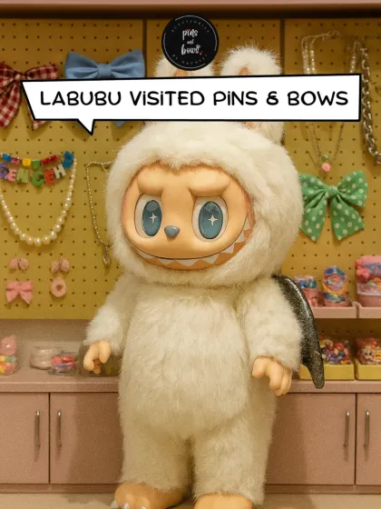 Labubu visited Pins & Bows. Even our favorite collectible toys know where to find the best statement accessories with a Pinterest aesthetic.