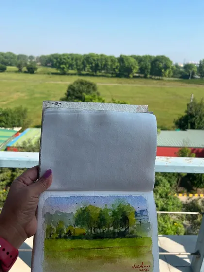 Sketching the greens from my terrace on a Sunday morning. I missed the Urban Sketchers meet but had a lovely weekend visiting friends at the Global Jindal School campus.