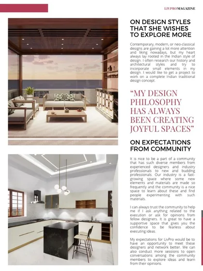 My design philosophy has always been about creating joyful spaces, as highlighted in this section of the magazine feature.