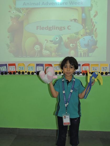 This student uses hand puppets to tell a story about animals. This activity sparks imagination and helps develop narrative and communication skills.