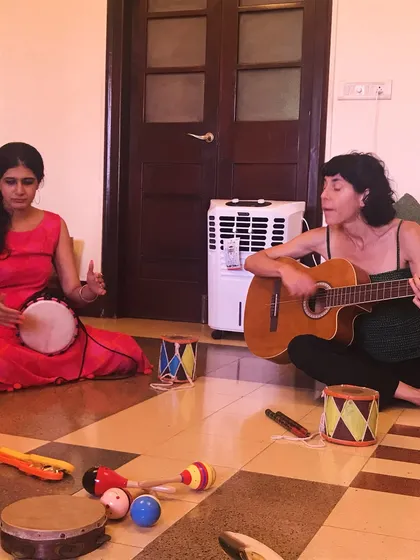 Our training sessions are a blend of cultures and sounds. Here, trainees learn to integrate different instruments like the djembe and guitar, exploring how to create a rich, multicultural musical environment for children.