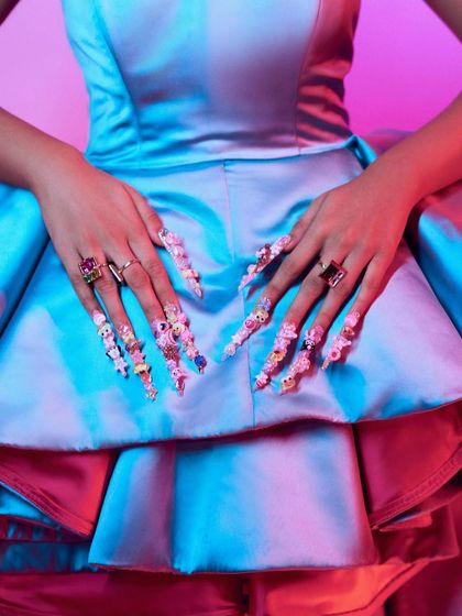 The full view of the 3D kawaii nail set. These extra-long nails are designed to be the main character, making a bold and playful statement.