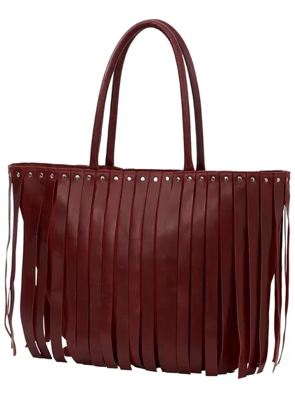 The Tassel Tango Tote in a deep red. Pick the color you love for this stylish and functional everyday bag.