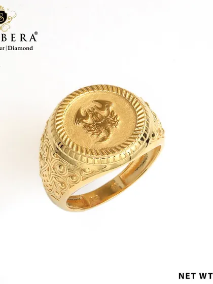 Another view of the gold scorpion ring, emphasizing its solid construction and luxurious feel. This piece is a perfect example of custom symbolic jewellery that makes a powerful personal statement.