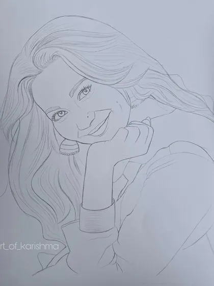 The initial outline for the Hania Amir portrait. You can see the basic structure and composition before any of the detailed shading work begins.