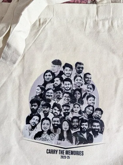 This custom tote bag was a special commission, created as a farewell gift. It features a printed collage of memories, showing how we can turn a simple canvas bag into a meaningful keepsake for any occasion.