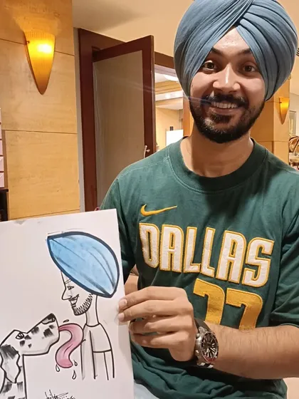 This guest's caricature with his Dalmatian was a fun one to draw, especially the long tongue.